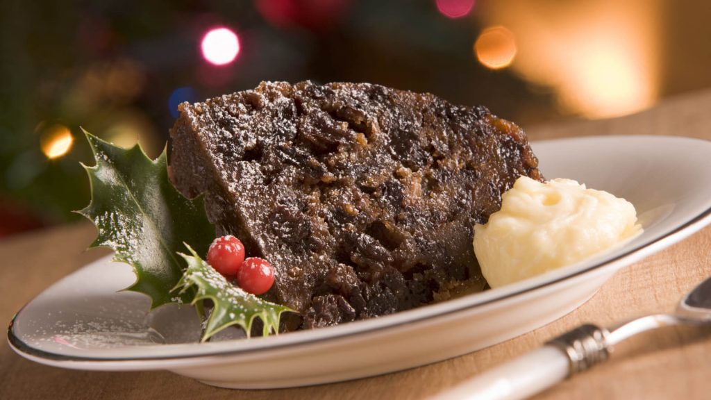 Christmas pudding with brandy butter