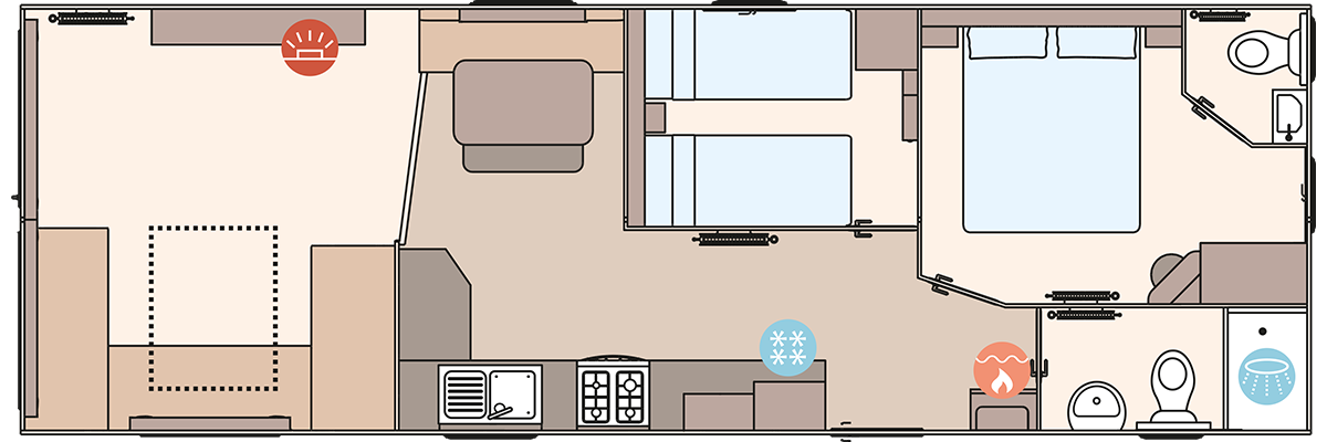 The Coworth 36ft x 12ft x 2 Bedroom floorplan