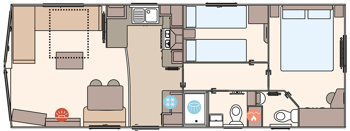 The Keswick 32ft x 12ft x 2 Bedroom floorplan
