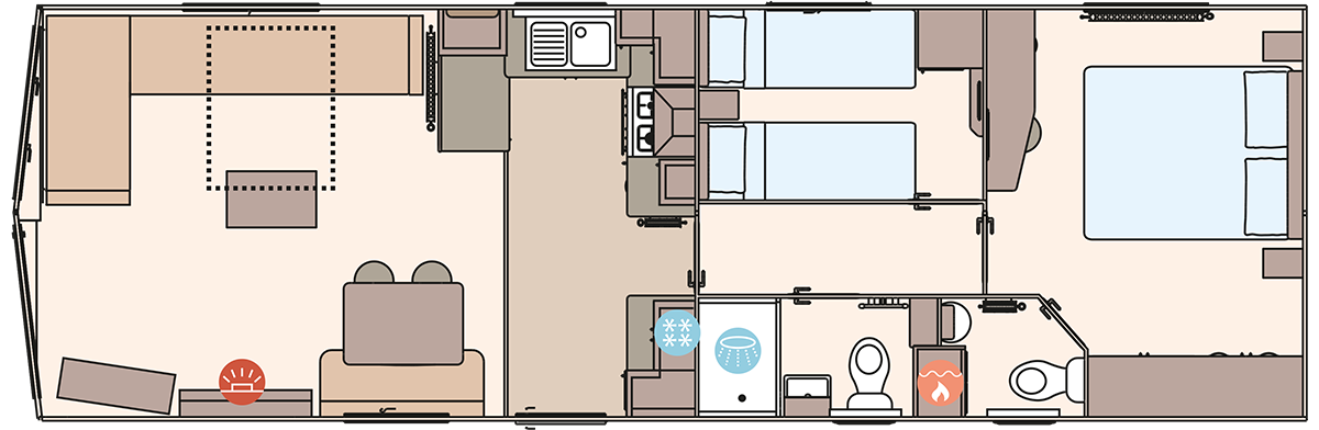 The Keswick 36ft x 12ft x 2 Bedroom floorplan