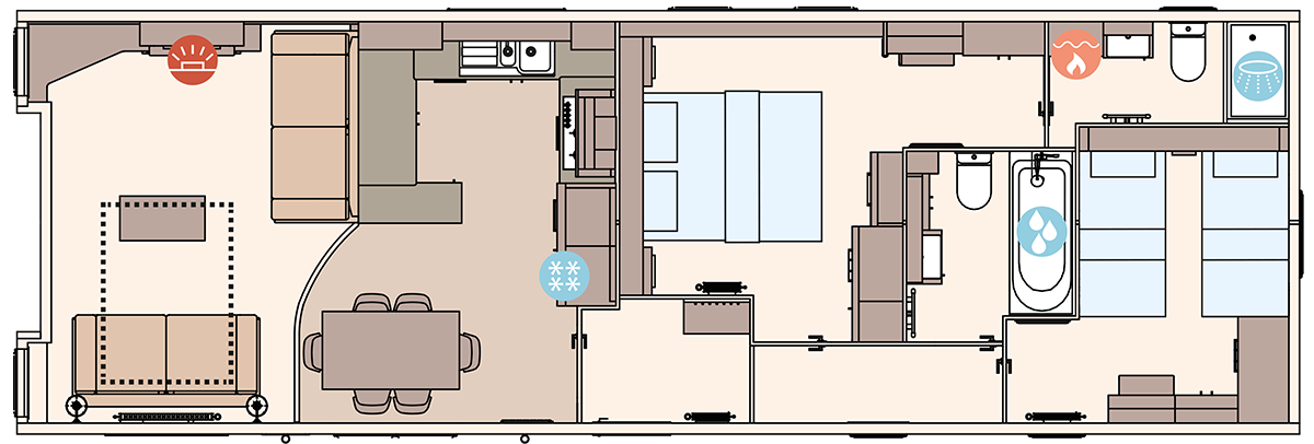The Westwood Lodge 44ft x 14ft x 2 Bedroom floorplan