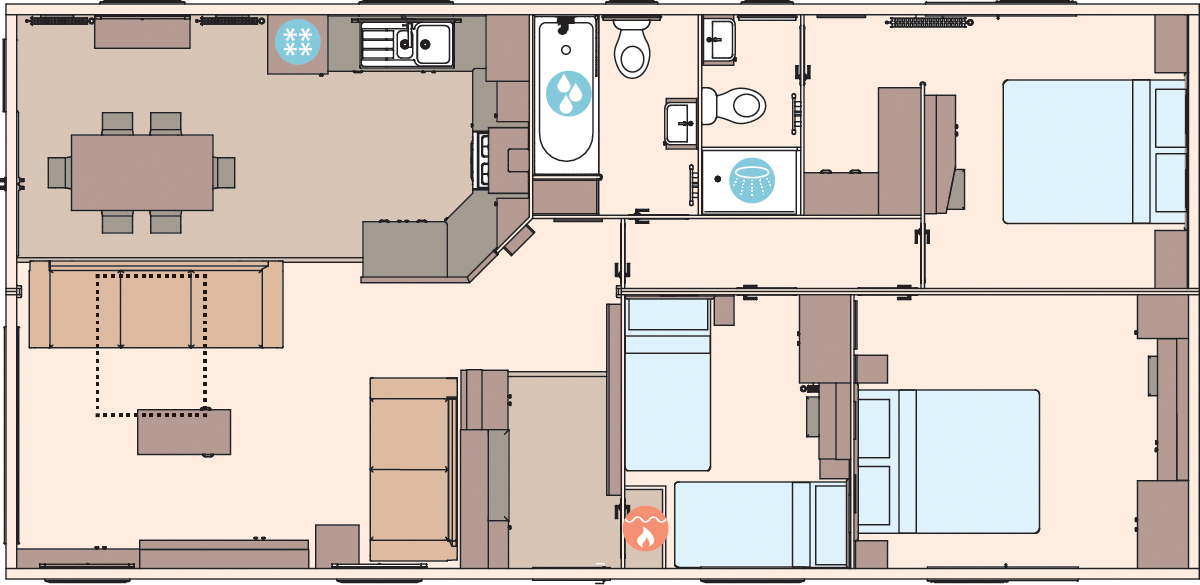 The Kielder 41ft x 20ft x 3 Bedroom (Double Bed Option) floorplan
