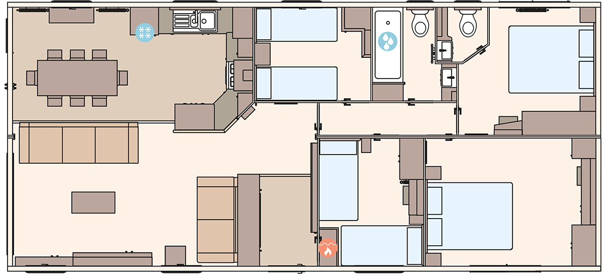The Kielder 44ft x 20ft x 4 Bedroom Double Bed Option floorplan