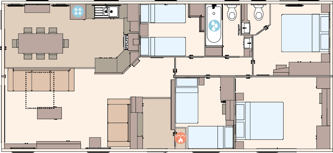 The Kielder 44ft x 20ft x 4 bedroom (Double Bed Option) floorplan