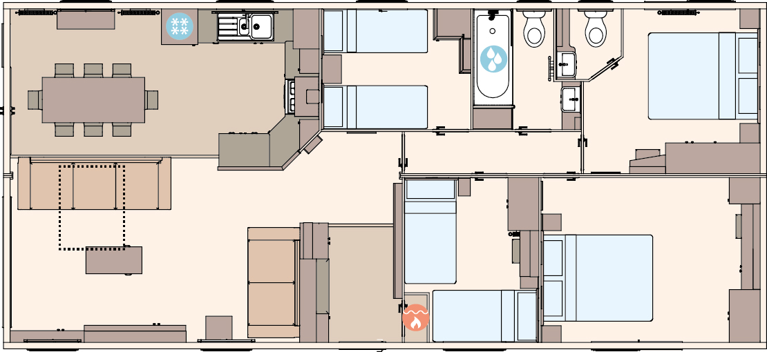 The Kielder 44 x 20 x 4 bedroom (Double Bed Option) floorplan