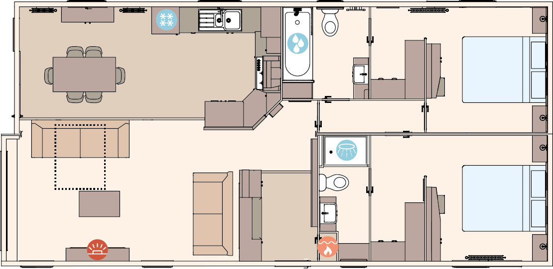 The Kielder Exclusive 41ft x 20ft x 2 Bedroom (Double Bed Option) floorplan