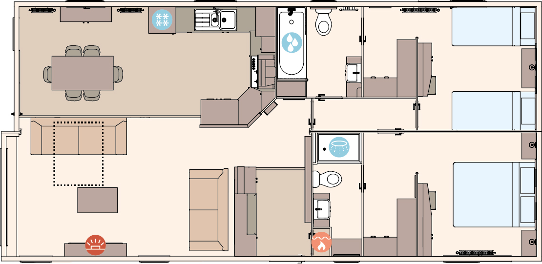 The Kielder Exclusive 41ft x 20ft x 2 Bedroom floorplan