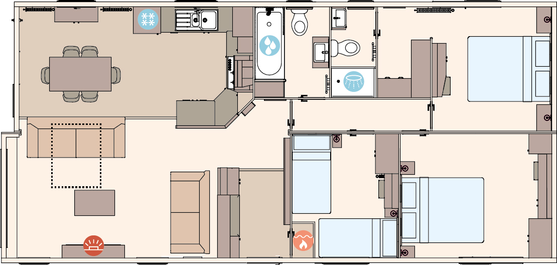 The Kielder Exclusive 42ft x 20ft 3 Bedroom (Double Bed Option) floorplan