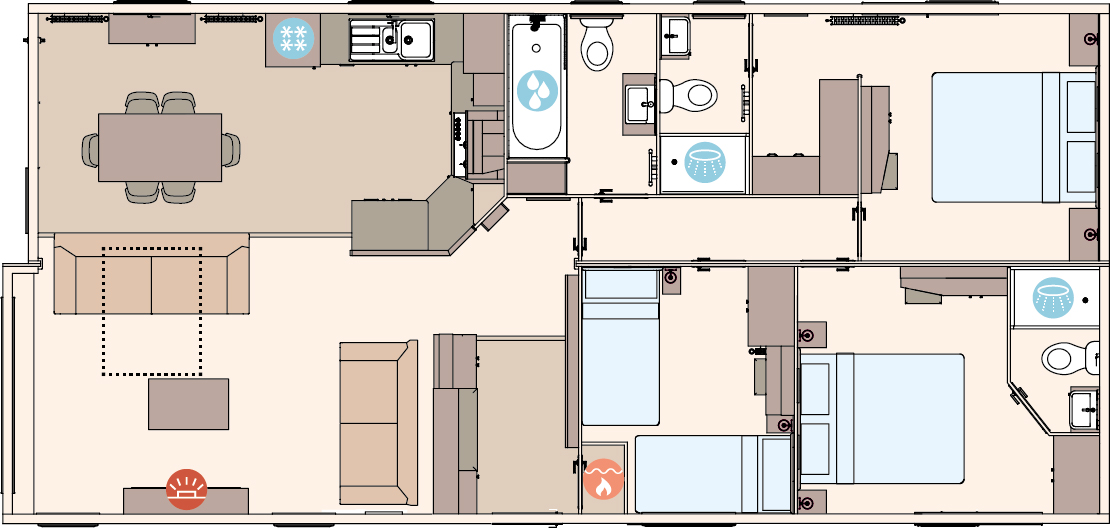 The Kielder Exclusive 42ft x 20ft 3 Bedroom (Double Bed With Ensuite Option) floorplan