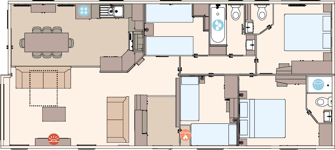 The Kielder Exclusive 45ft x 20ft 4 Bedroom (Double Bed With Ensuite Option) floorplan