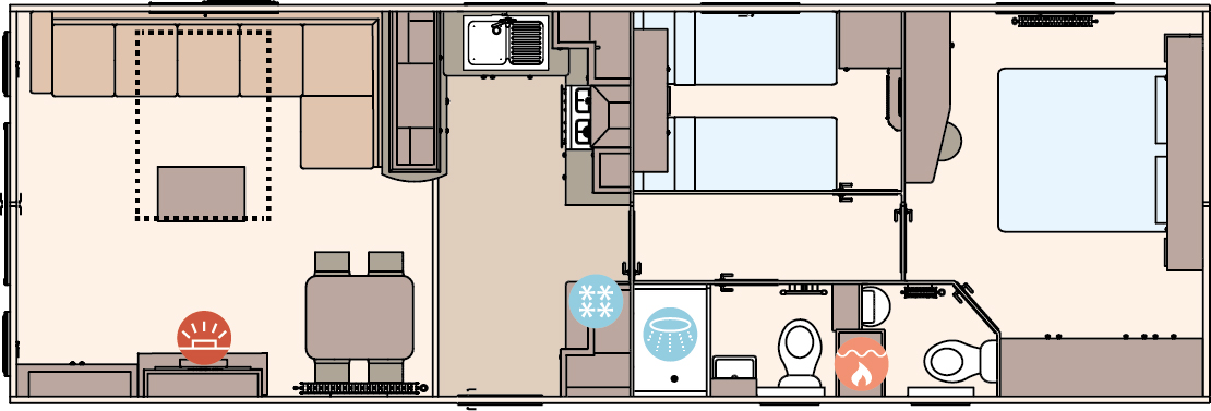 The Wimbledon 36ft x 12ft x 2 Bedroom floorplan