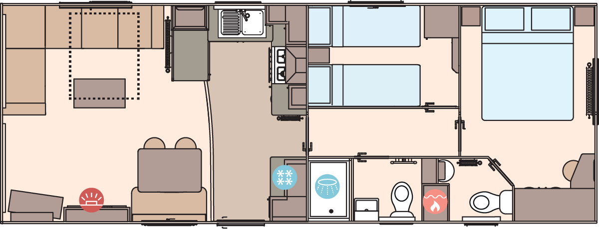 The Keswick 32ft x 12ft x 2 Bedroom floorplan