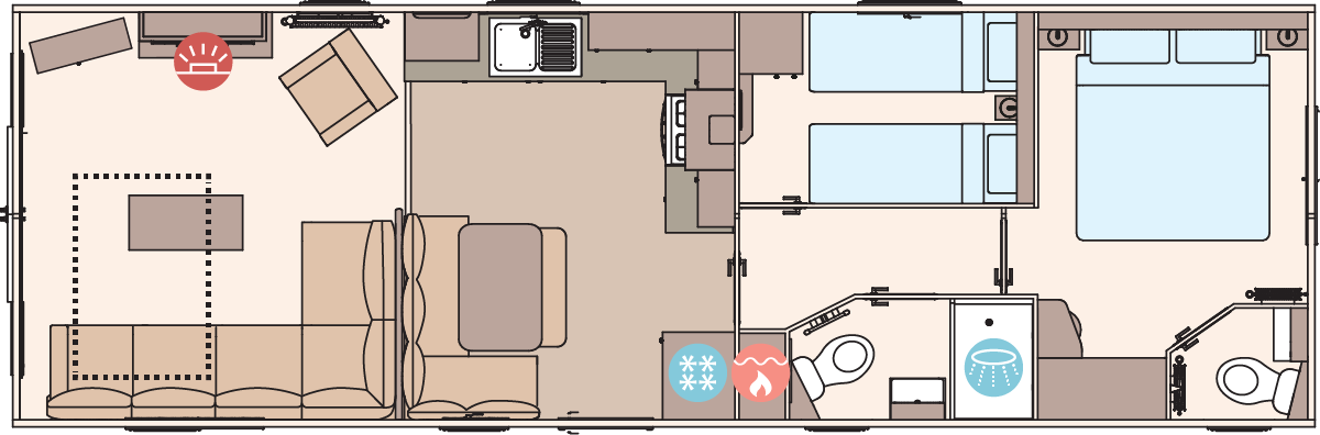 The Wimbledon 37ft x 12ft x 2 Bedroom floorplan