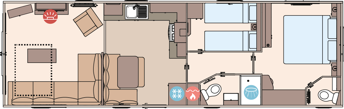 The Wimbledon 39ft x 12ft x 2 Bedroom floorplan