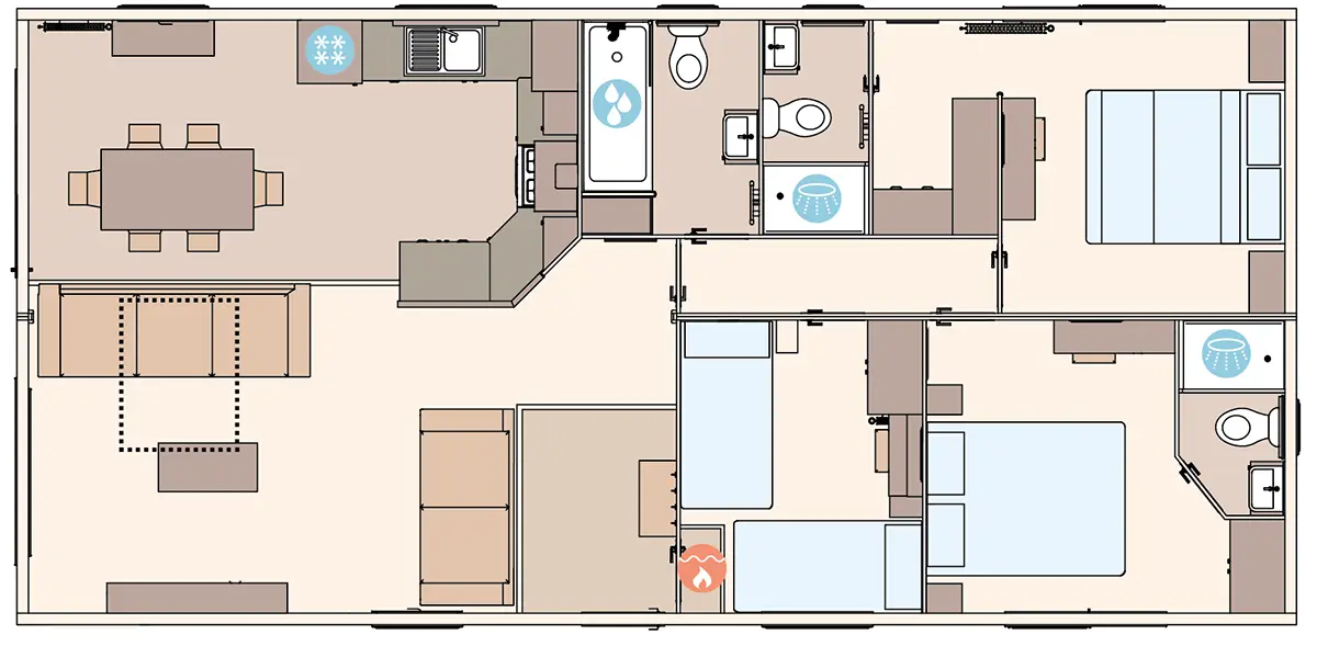 The Eden 41ft x 20ft x 3 Bedroom (Double bed with en-suite option) floorplan