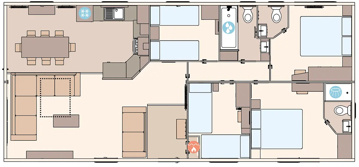 The Eden 44ft x 20ft x 4 Bedroom (Double bed with en-suite option) floorplan