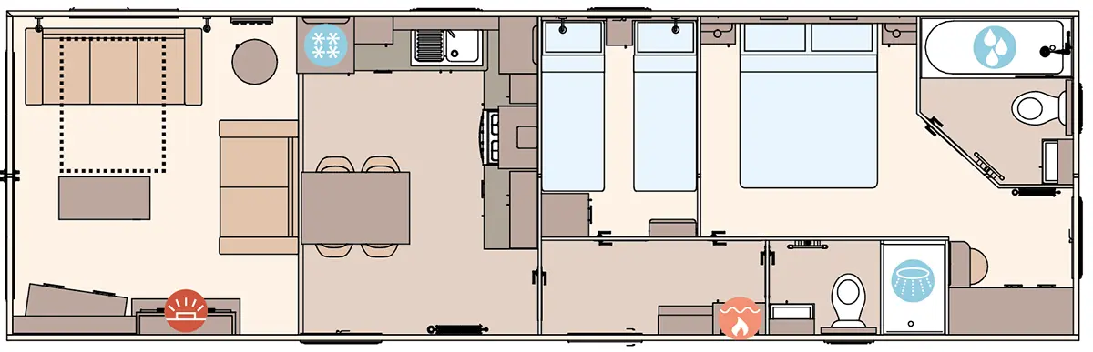 The Beverley 2027 39ft x 12ft x 2 Bedroom floorplan