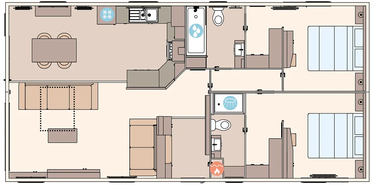 The Kielder 2027 40ft x 20ft x 2 bedroom (Double Bed Option) floorplan