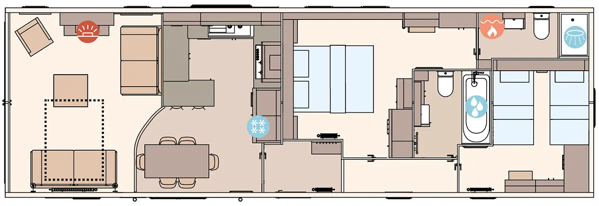 The Westwood Lodge 2027 44ft x 14ft x 2 Bedroom floorplan