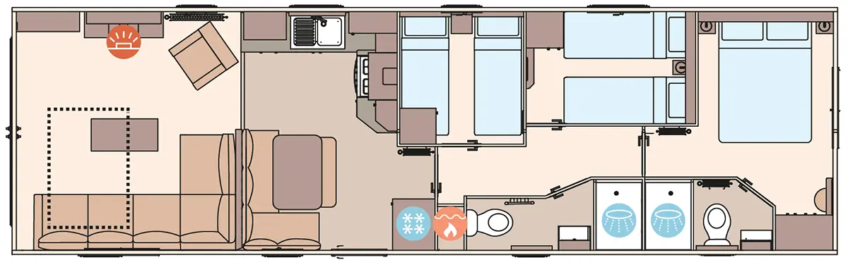 The Wimbledon 2027 40ft x 12ft x 3 Bedroom x 2 showers floorplan