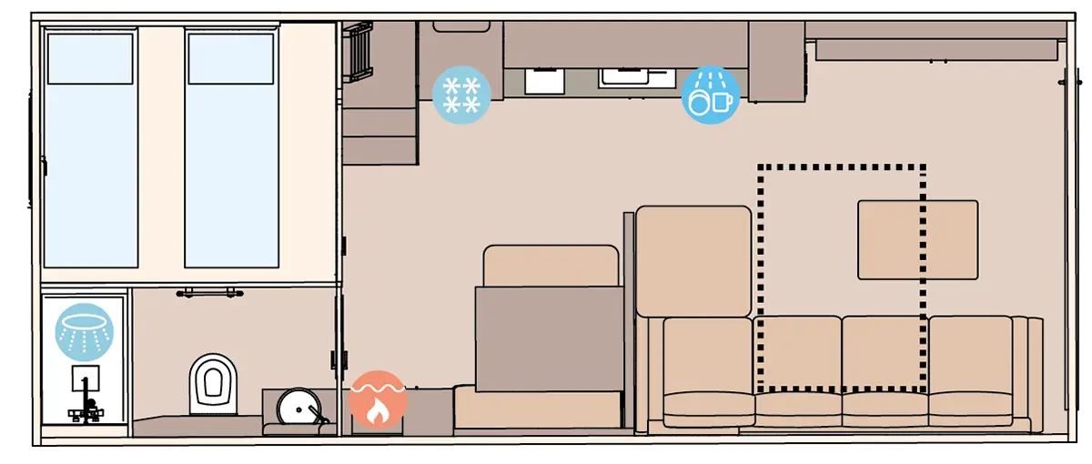 The Getaway 32ft x 13ft 1 bedroom floorplan